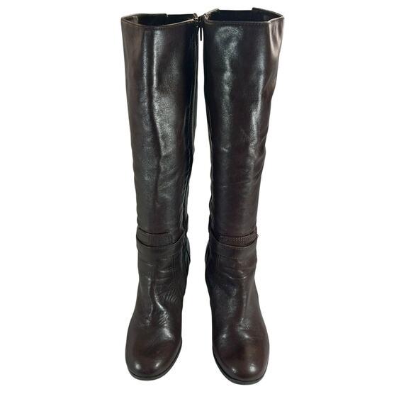 MARC FISHER! ESPRESSO BROWN GENUINE LEATHER CHUNKY HEEL ANKLE WRAP BOOTS!SZ 7.5M - Picture 4 of 11